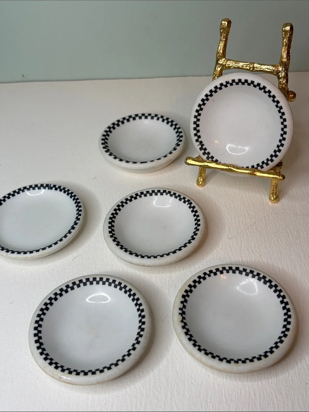 Vintage Restaurant Ware White and Black Butter Pat Dishes - Set of 6